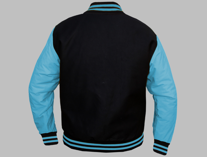 Varsity Jacket Tackle Twill - 65% Polyester - 35% Cotton black and Columbia Blue