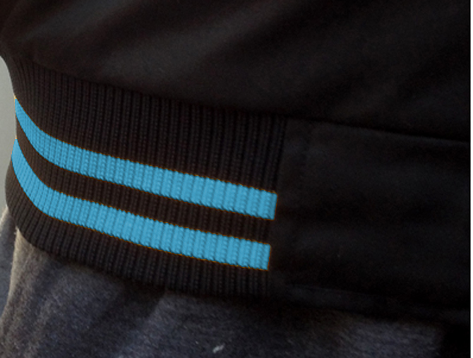 Varsity Jacket Tackle Twill - Bottom Ribbing 100% Polyester 2x1 Knitted black and Columbia Blue