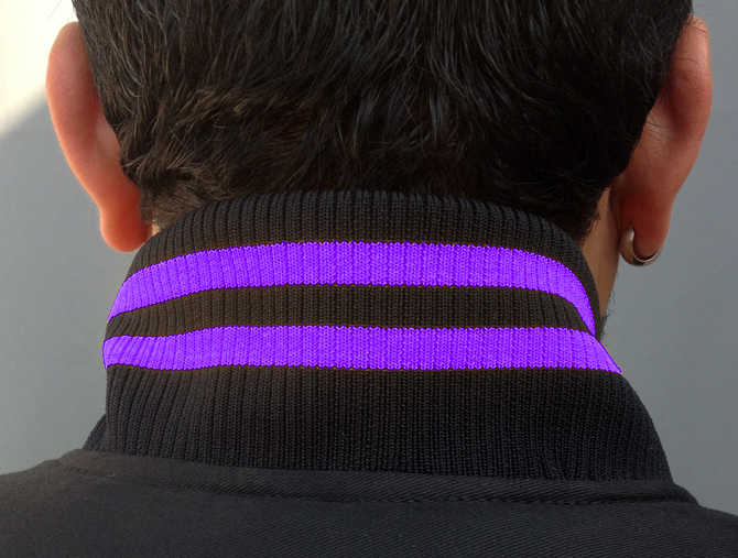 Varsity Jacket Tackle Twill - Ribbing 100% Polyester 2x1 Knitted Collar Black and Purple