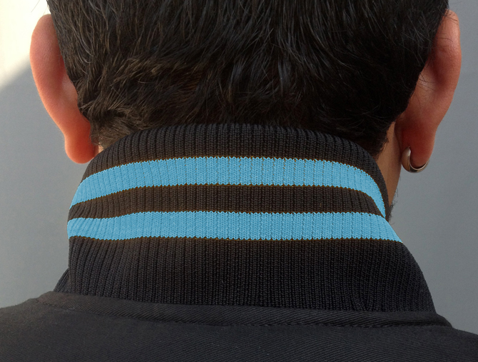 Varsity Jacket Tackle Twill - Ribbing 100% Polyester 2x1 Knitted Collar black and Columbia Blue