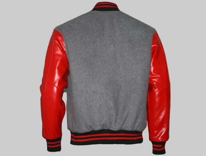 XS TO 4XL size Varsity Letterman Wool Jacket with Leather Sleeves in Red/Grey 