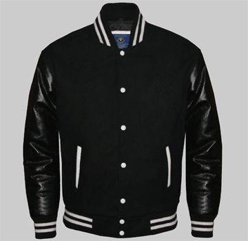 Cheap Custom Varsity Jackets made of wool and genuine leather Black