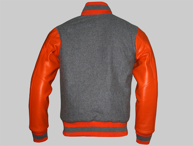Women Varisty Jackets Grey and Orange wool leather-1