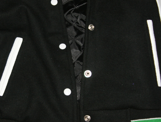 Women Varsity Jackets Black Wool, White Leather and Kelly Green ribbing-4