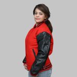 Women Varsity Jacket with genuine cowhide leather sleeves