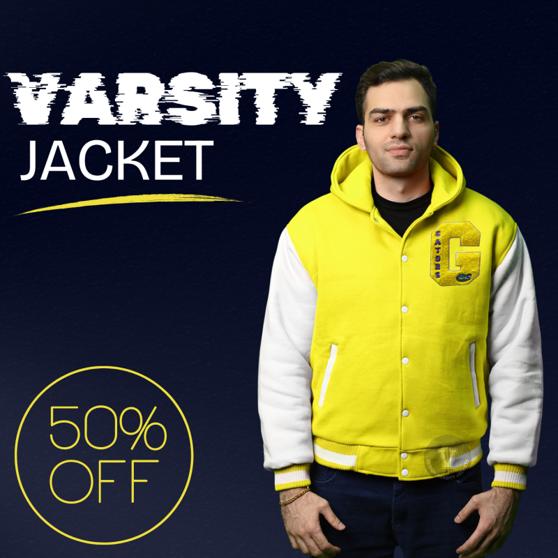 yellow and white letterman jacket