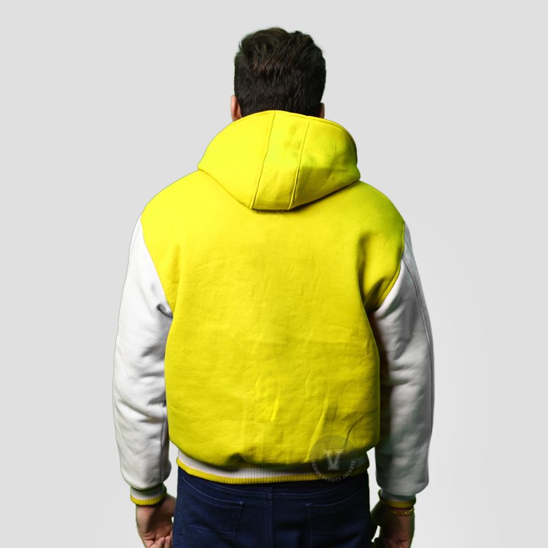 yellow and white letterman jacket
