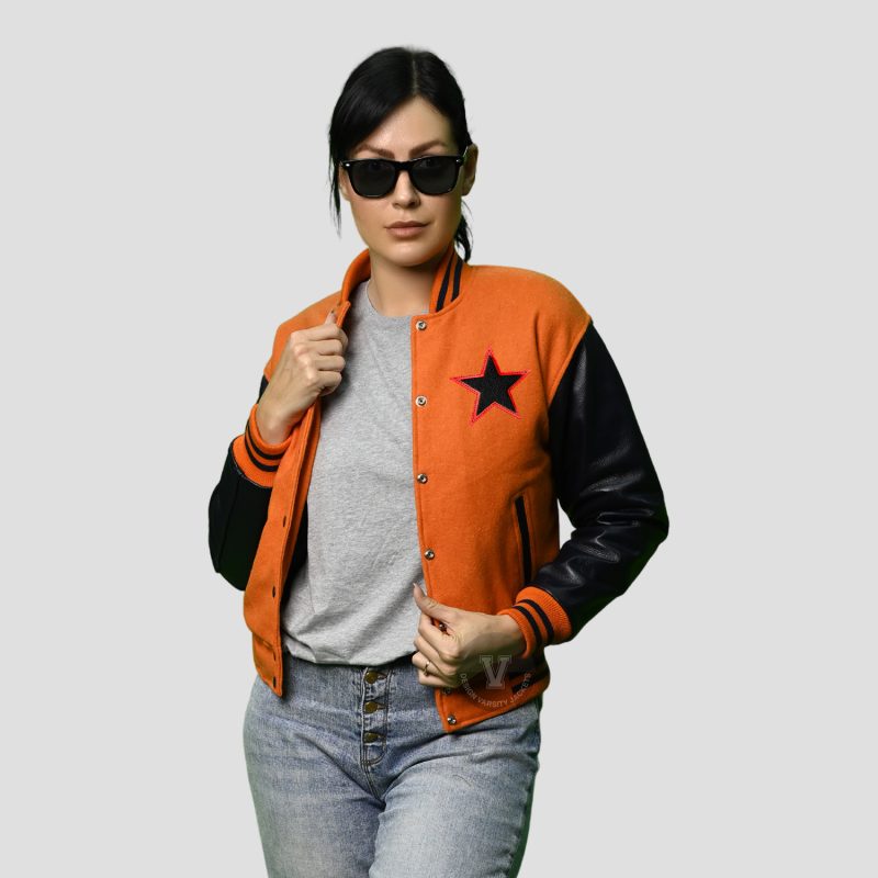 varsity jacket black and orange