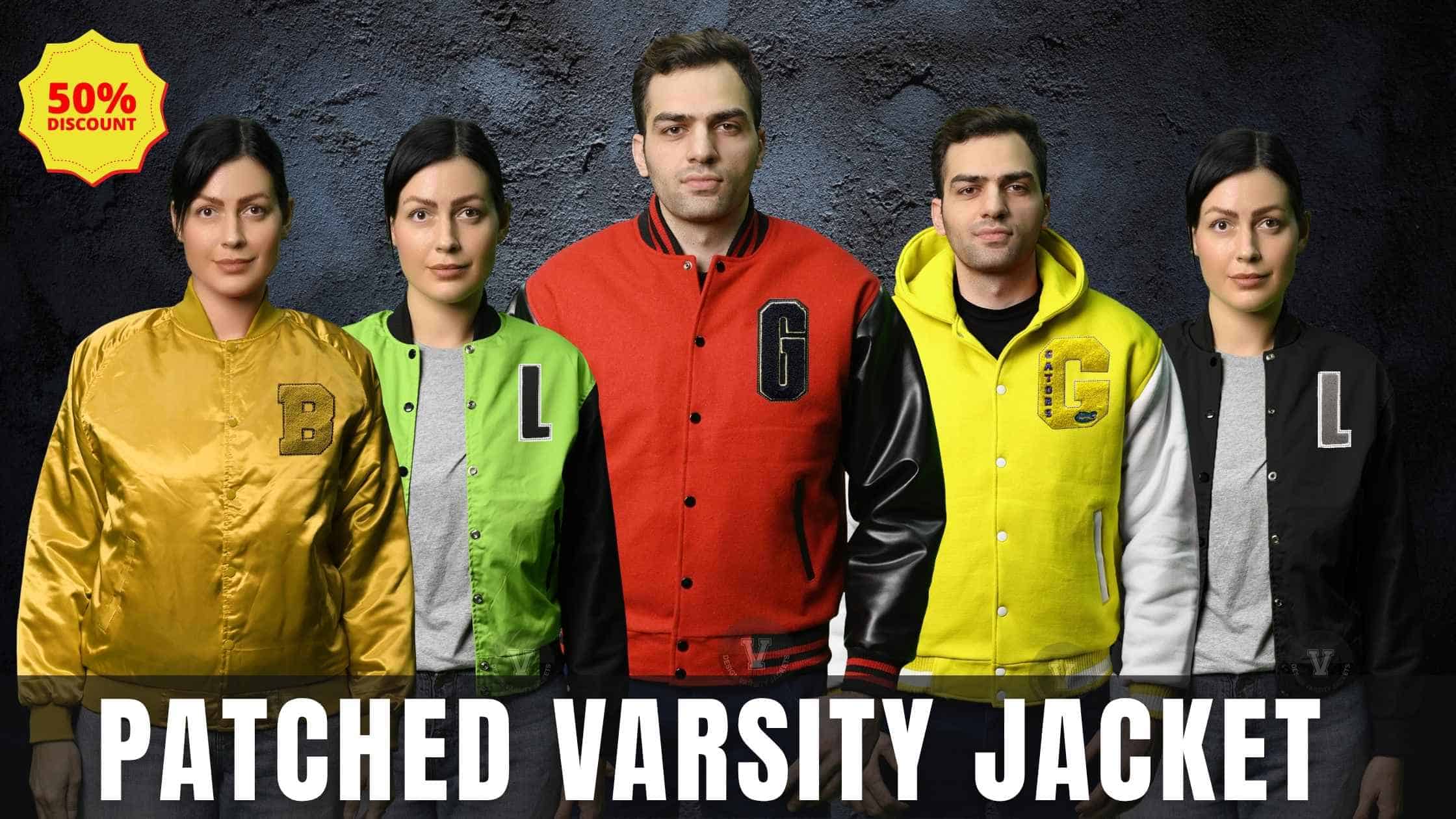 embroidered varsity jacket with logo patch
