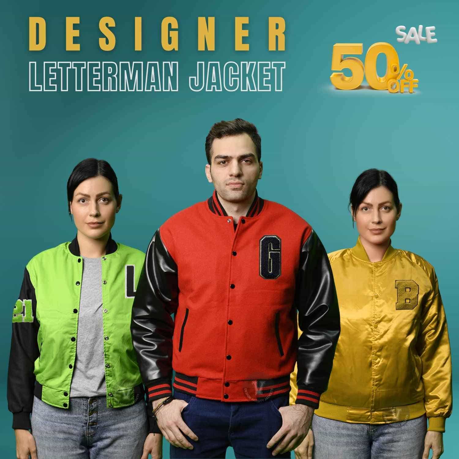 custom designer varsity jacket with leather sleeves