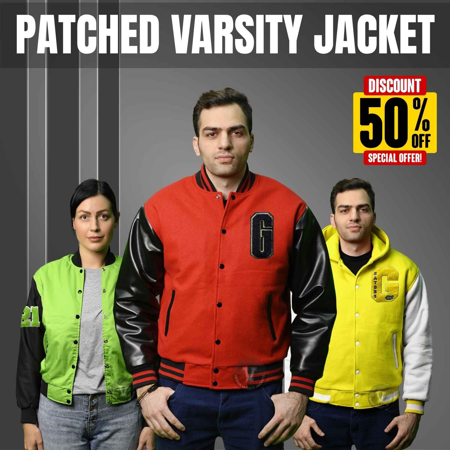 custom patched varsity jacket with chenille letter and sleeve number