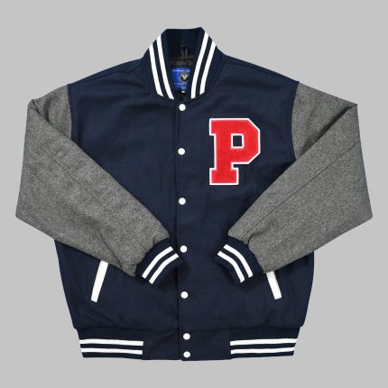 Varsity Jacket Blue and Grey front