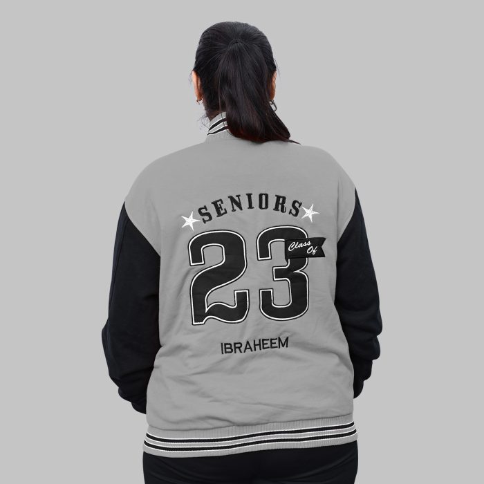 Gray Letterman Jacket in fleece back