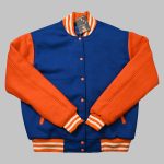 Blue and Orange Letterman Jacket front