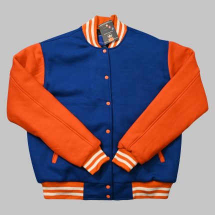 Blue and Orange Letterman Jacket front