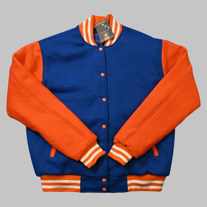 Blue and Orange Letterman Jacket front