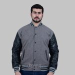 Grey And Black Letterman Jacket
