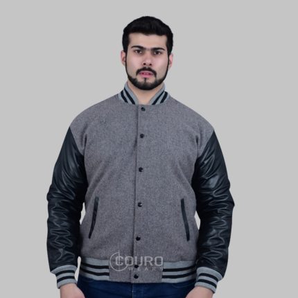 Grey And Black Letterman Jacket