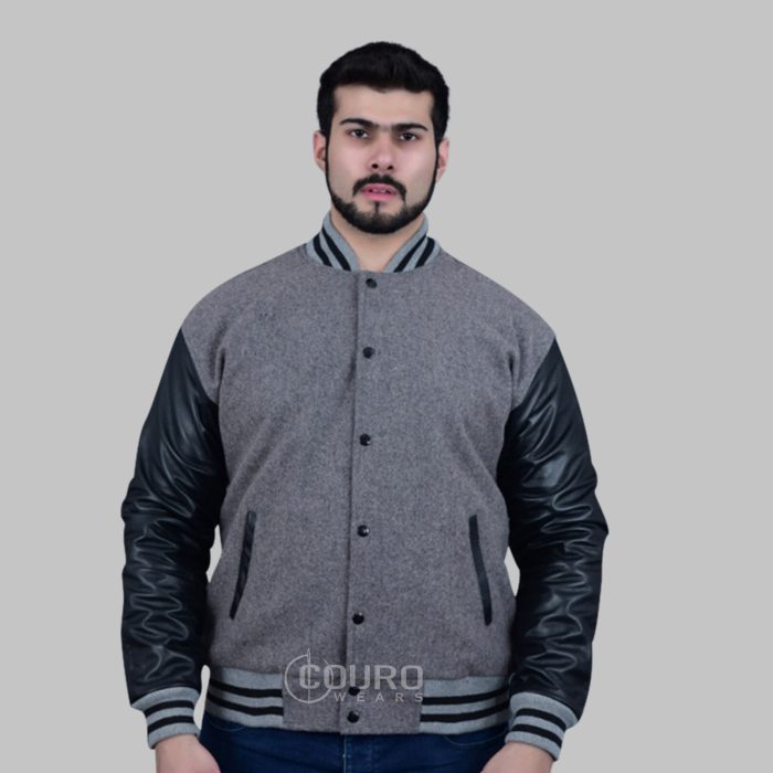 Grey And Black Letterman Jacket
