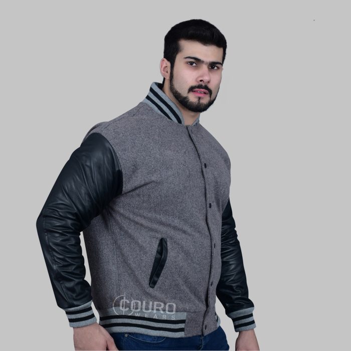 Grey And Black Letterman Jacket