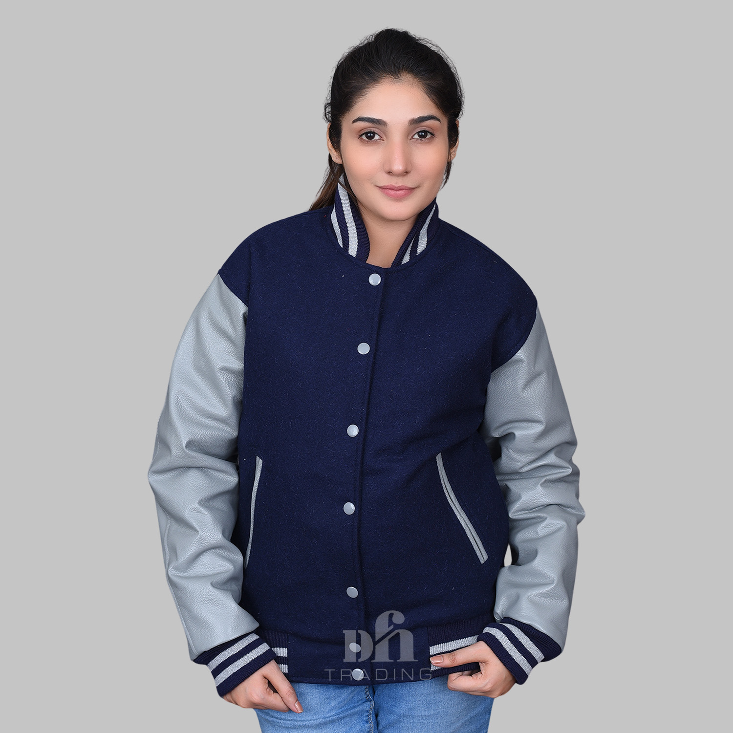 Navy Blue And Gray Varsity Jacket