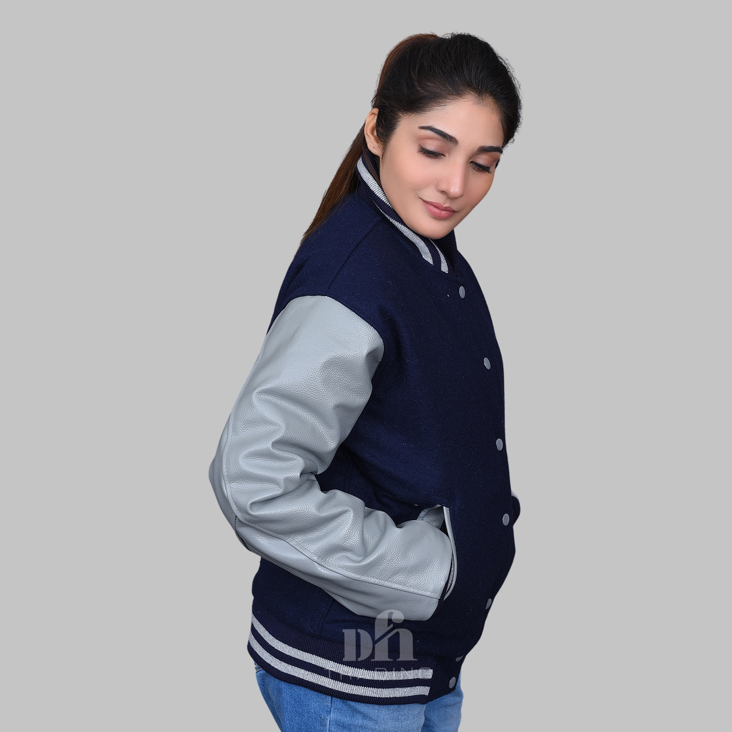 Navy Blue And Gray Varsity Jacket