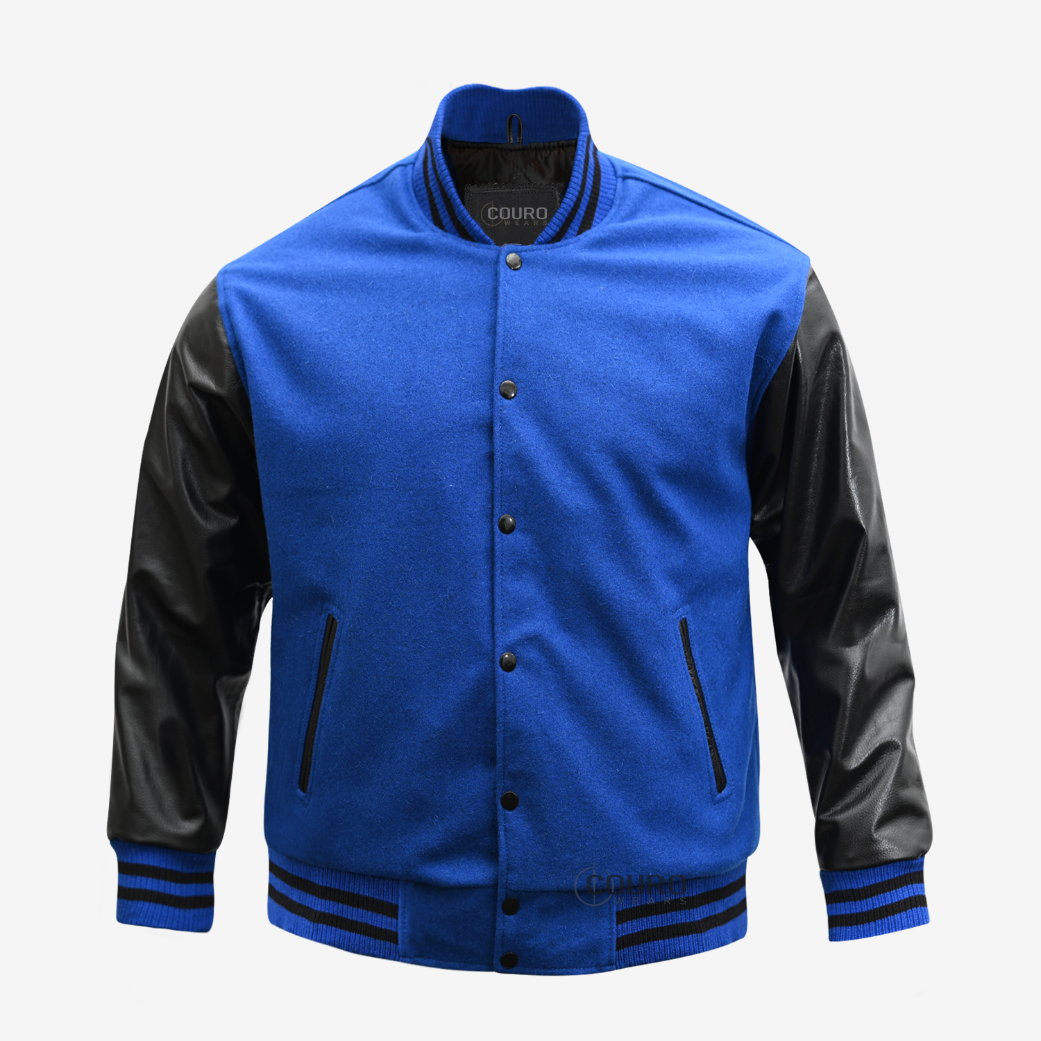 men's blue letterman jacket