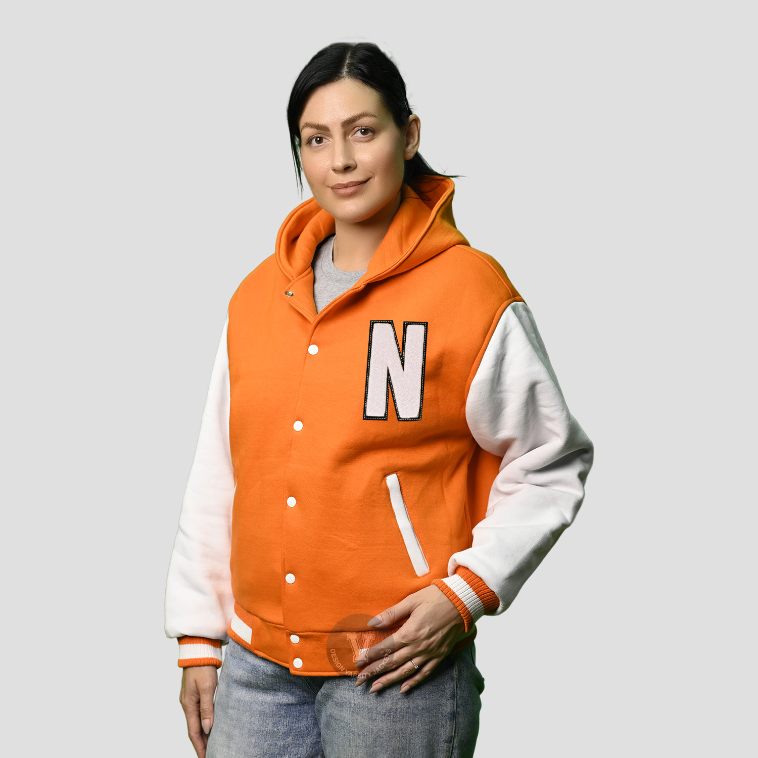 custom varsity hoodie jacket women’s edition