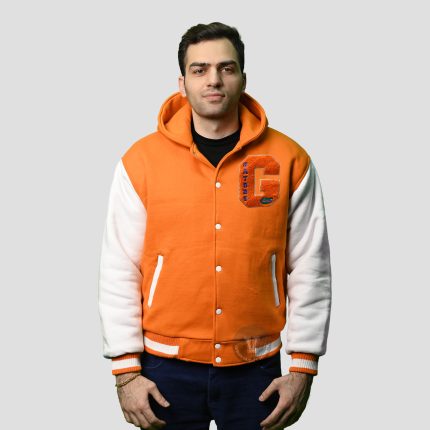Hooded Varsity Jacket Mens front