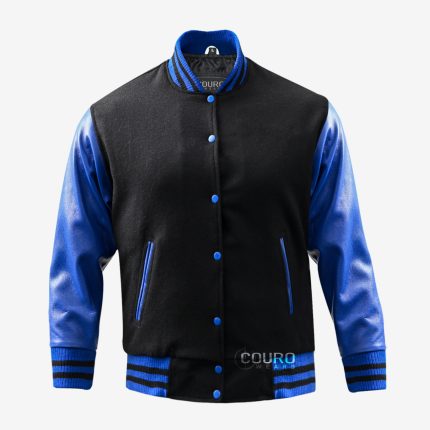 Men's Black And Blue Letterman Jacket