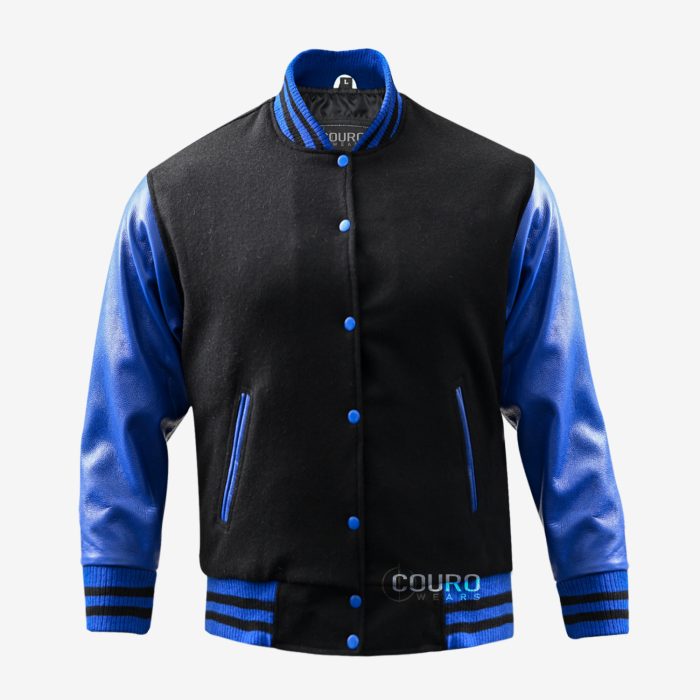 Men's Black And Blue Letterman Jacket