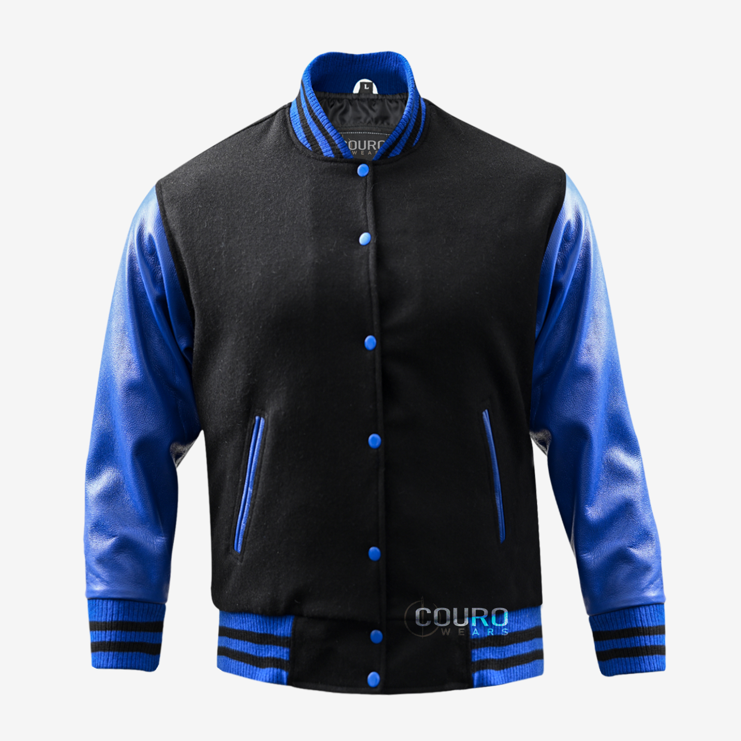 Men's Black And Blue Letterman Jacket