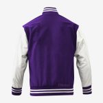 purple and white varsity jacket