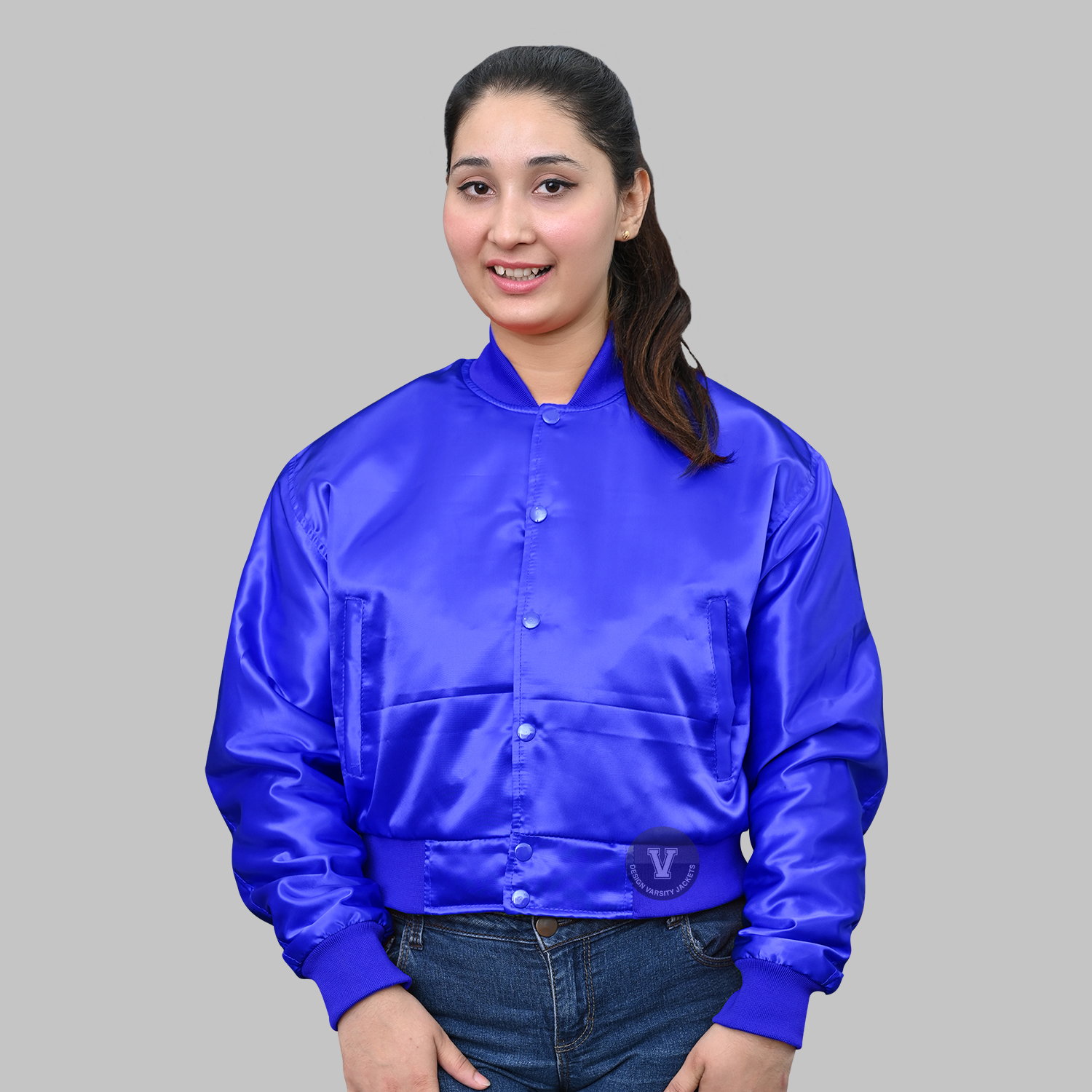 Blue Satin Baseball Jacket