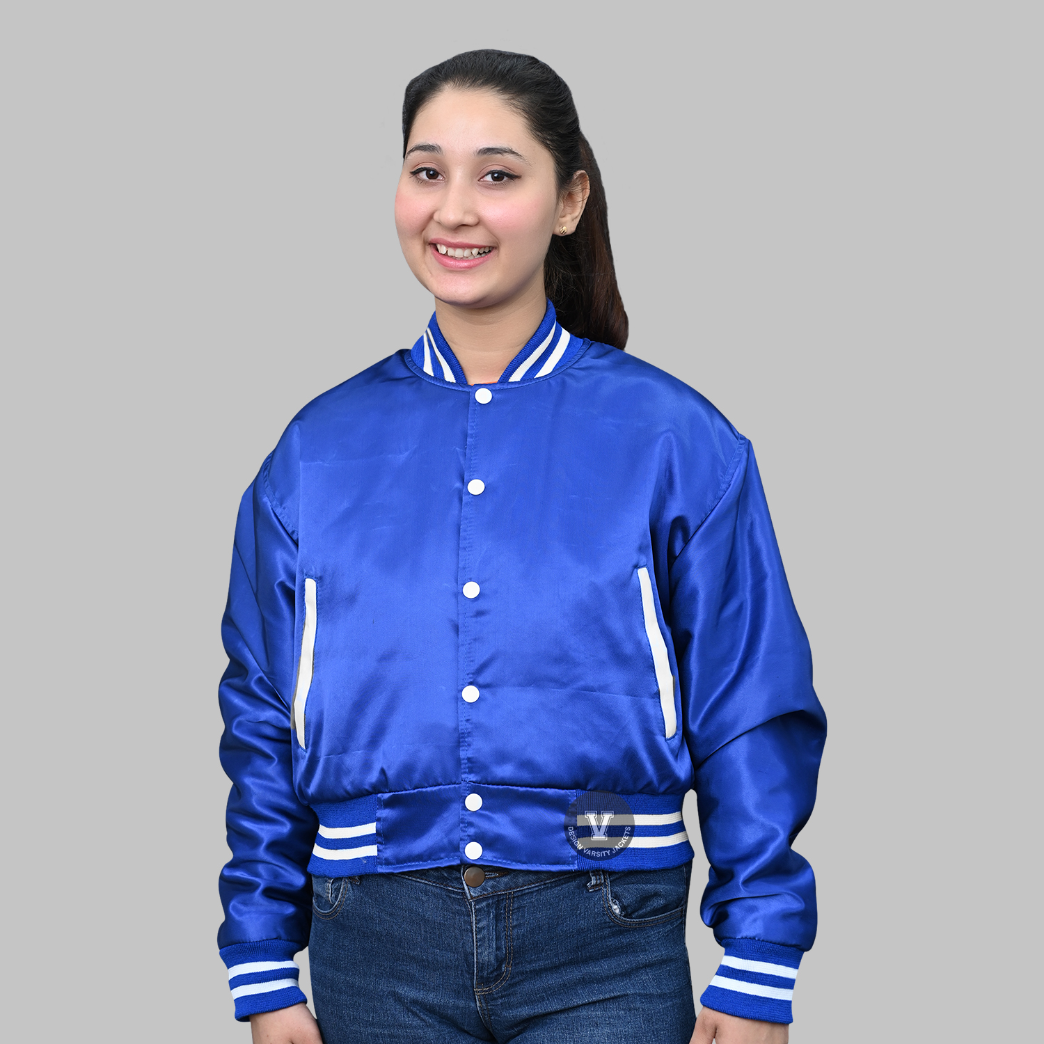 Blue Satin Varsity Jacket