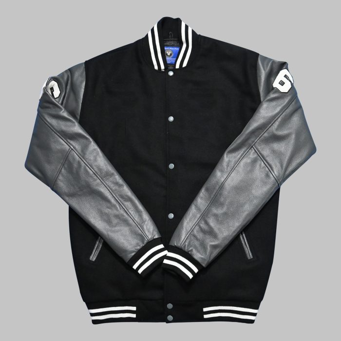 Varsity Jackets Black Wool And Gray Leather