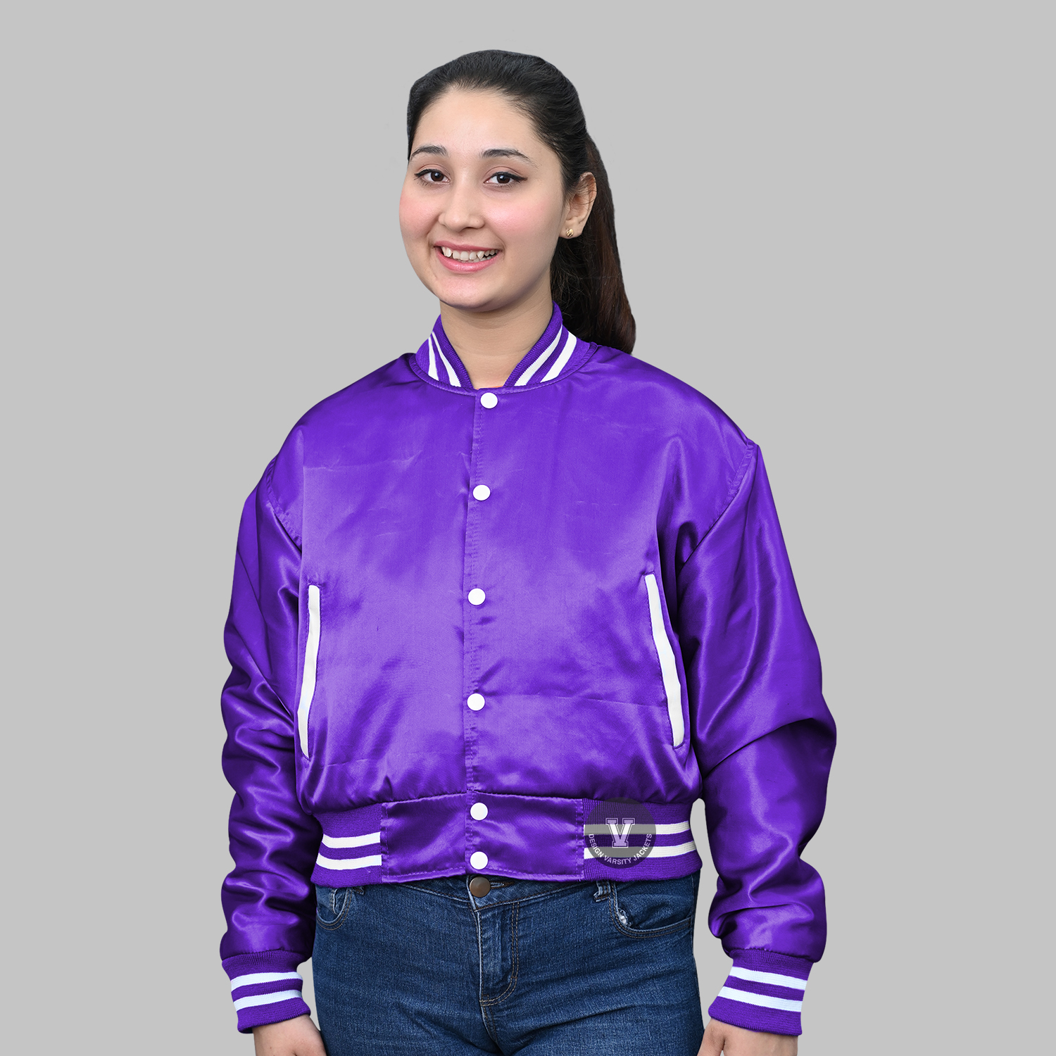 Purple Satin Baseball Jacket