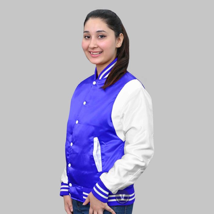 Blue white Satin Baseball Jacket for women