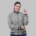 Letterman Jacket Women Grey front