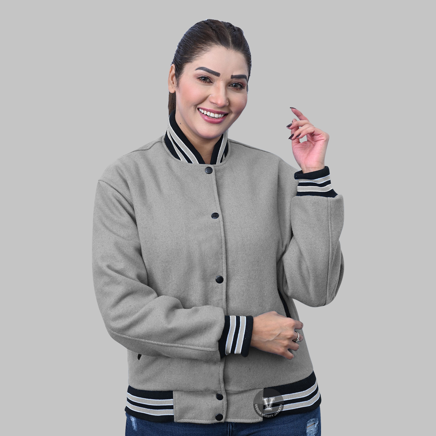 Letterman Jacket Women Grey front