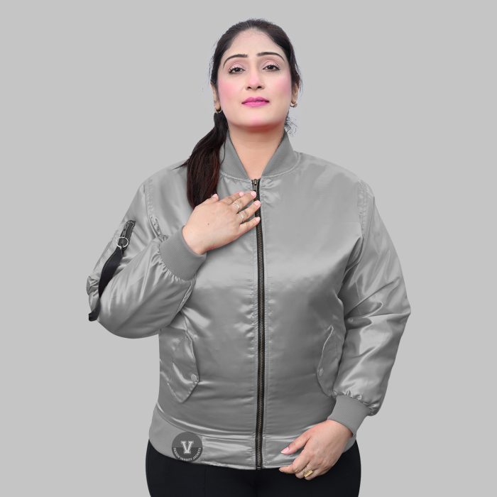 Silver Bomber Jacket Ladies