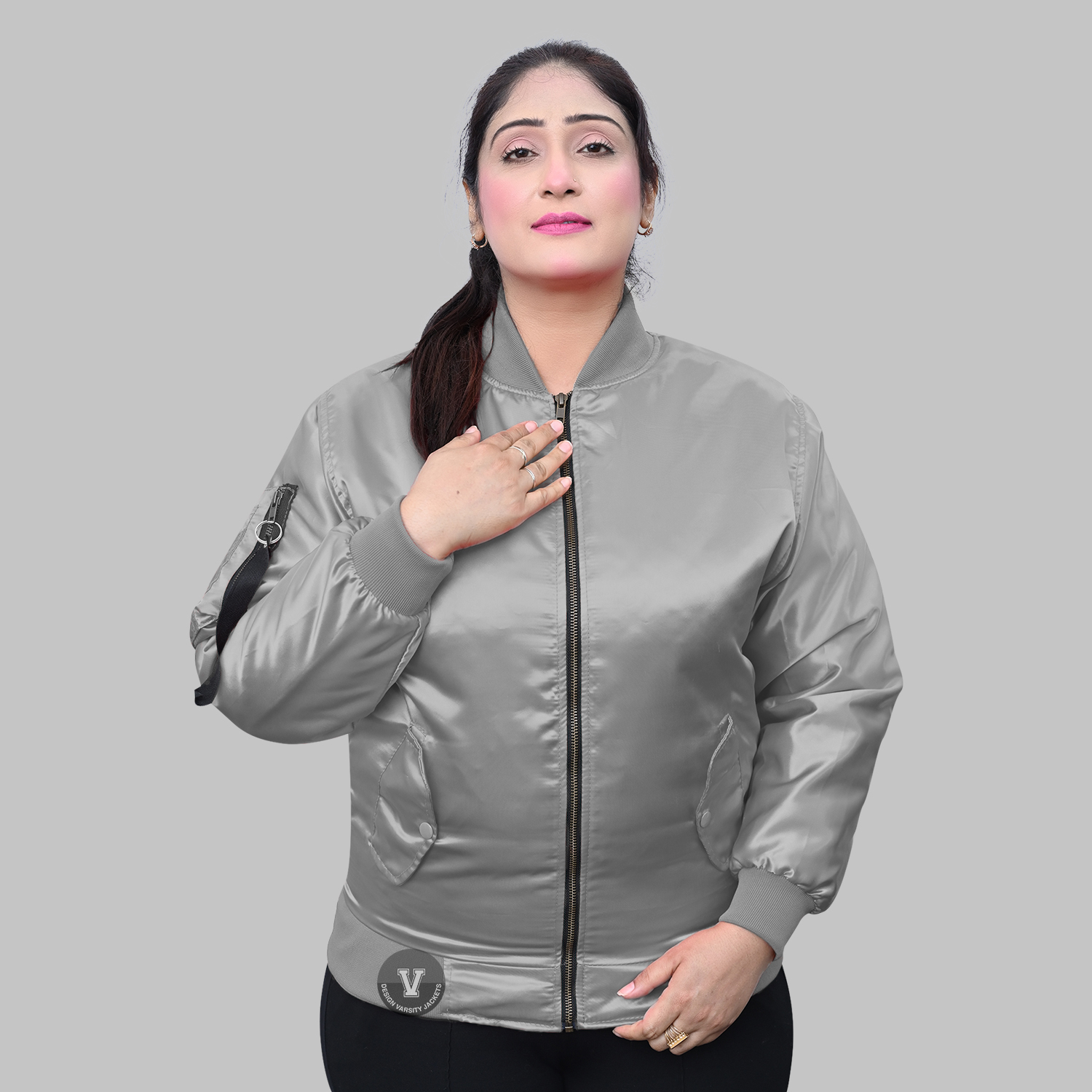 Silver Bomber Jacket Ladies