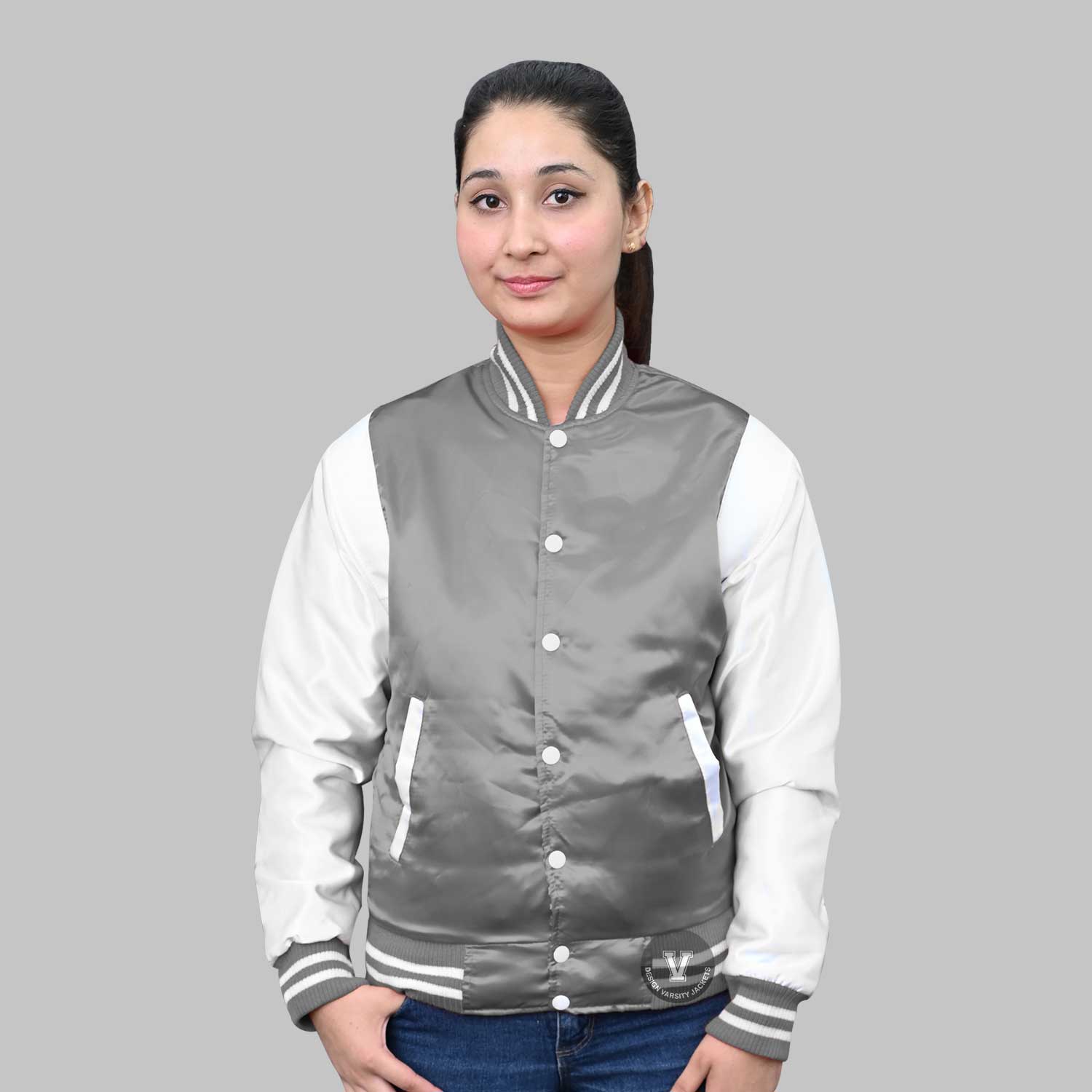 Grey Satin Varsity Jacket