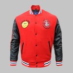 Custom Patches Varsity Jacket Front View – Personalized Letterman Jacket with Embroidered Logos