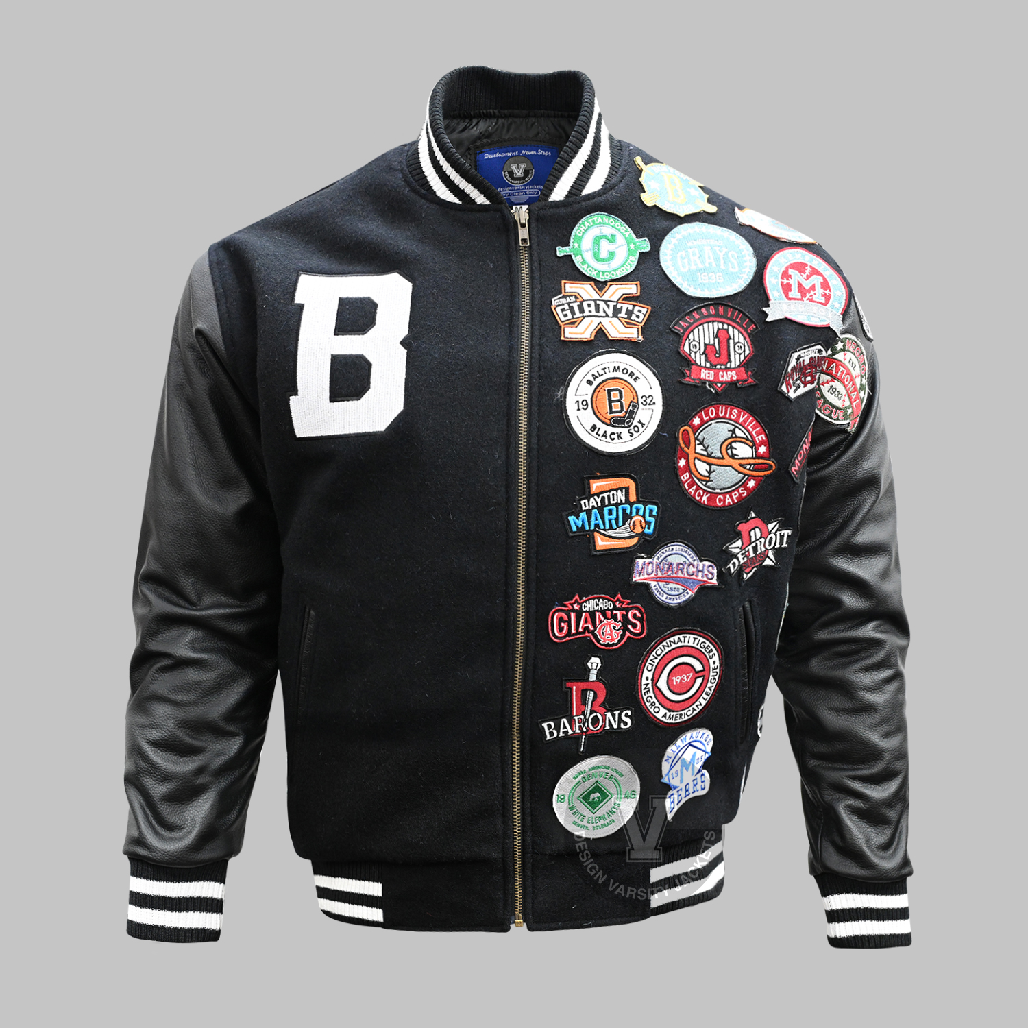 Embroidered Letterman Jacket with custom logo on front – wool and leather varsity design