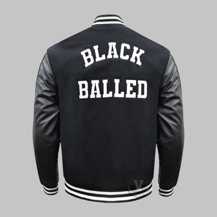 Custom embroidered letterman jacket back view