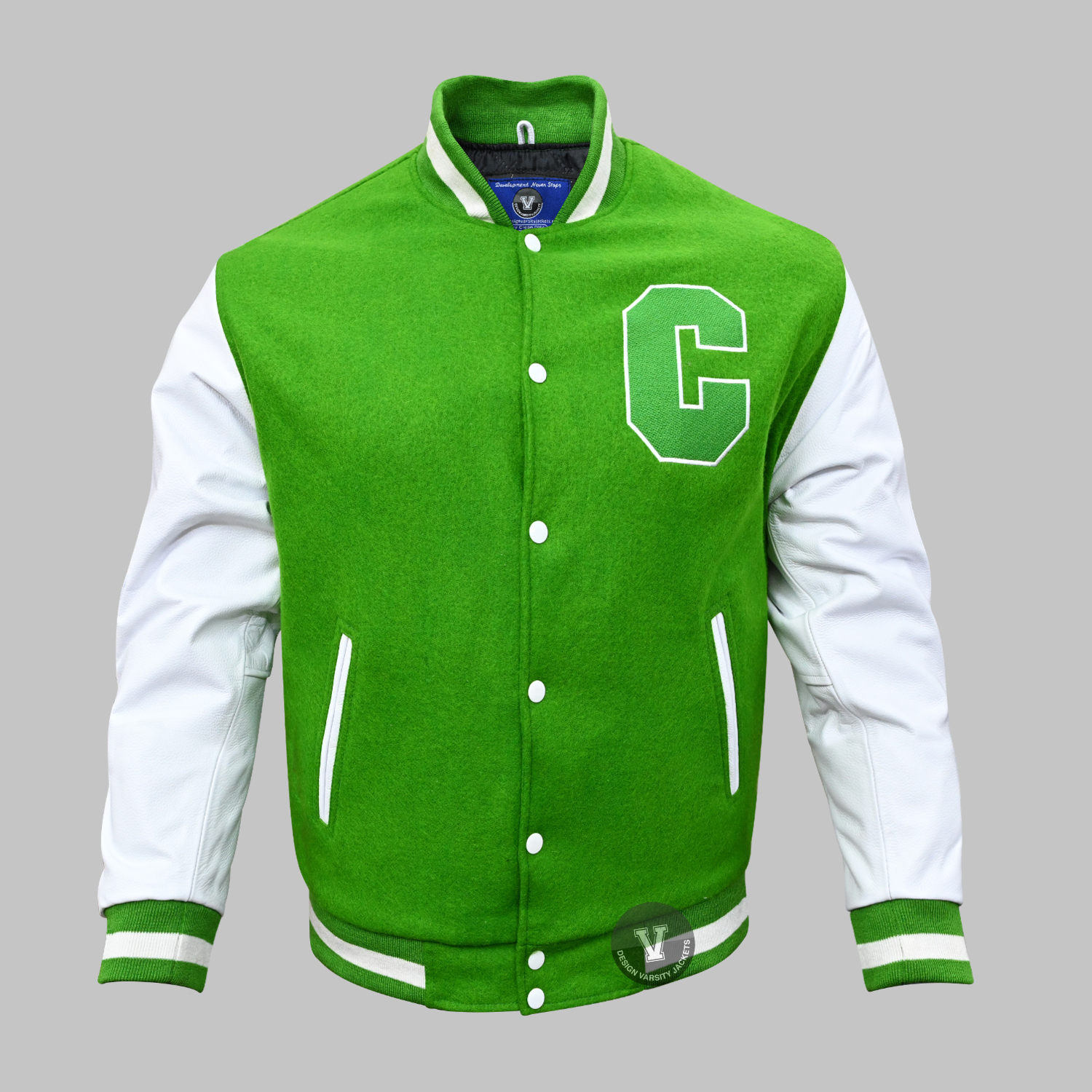 Embroidered Letterman Jacket with custom logo on front – wool and leather varsity design