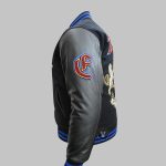 Close-up of embroidery and custom stitched patches on sleaves