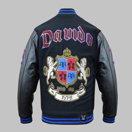 Chenille letters and embroidered logo on a personalized varsity jacket