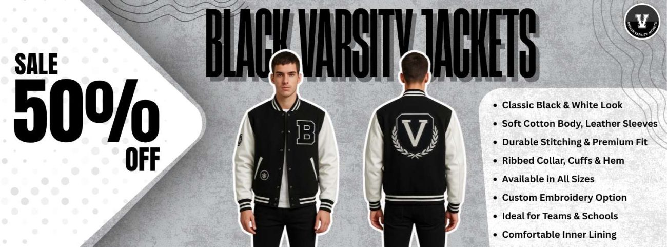 Black Varsity Jacket with White Sleeves